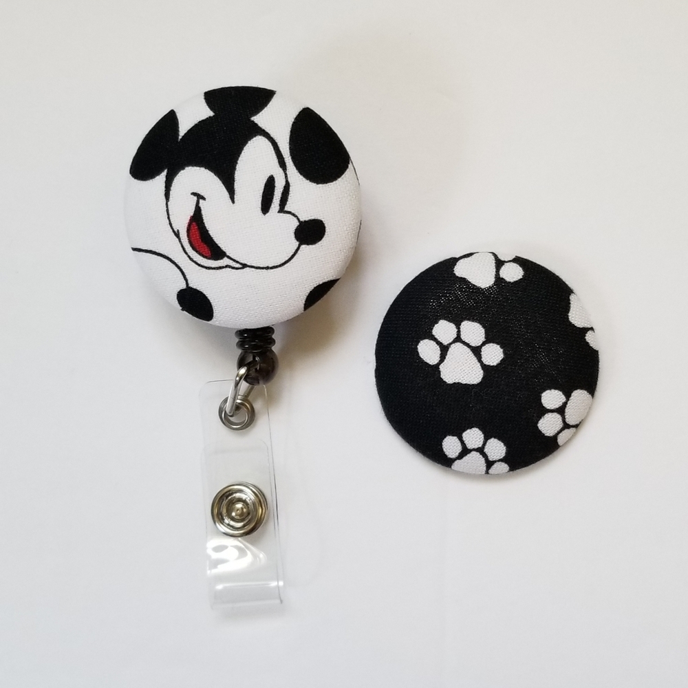 Retractable Badge Reel Holder 2 Covered Buttons